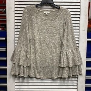 Umgee Tan Sweater Bell Ruffle Sleeves size Small